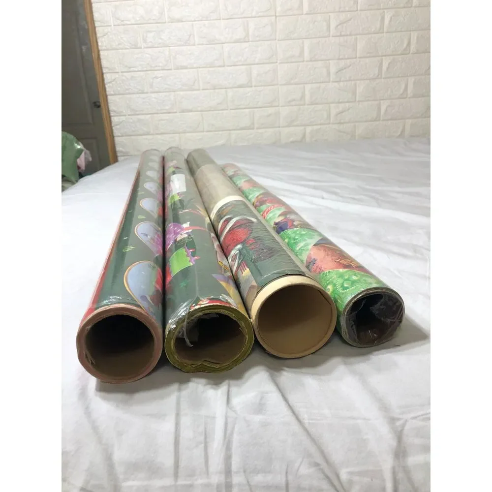 Lot 4 Vtg Cleo Christmas Wrapping Paper 150 SqFt Jumbo Gift Wrap Door Decoration